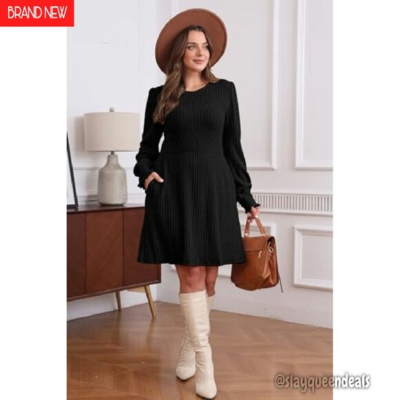Long Sleeve Sweater Dress Casual Fall Fashion Stretchy Polyester Rayon - Picture 4 of 7